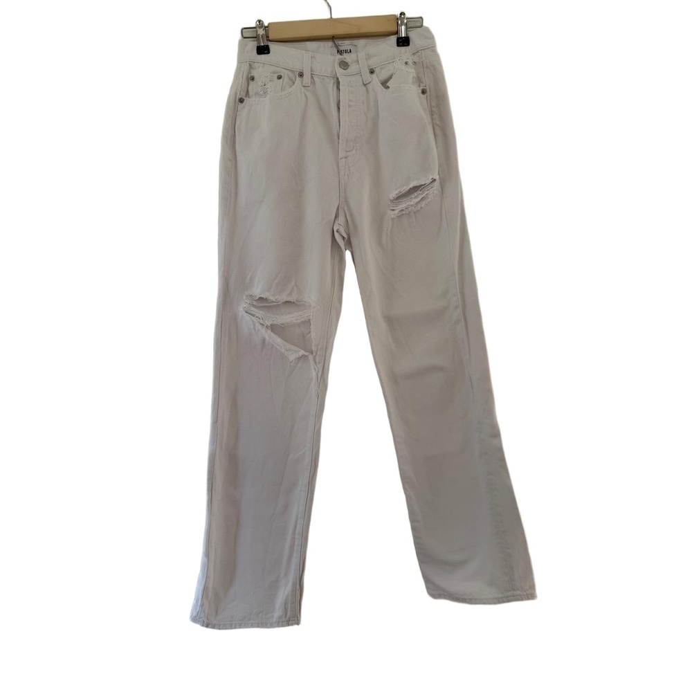 PISTOLA Jeans Womens White Distressed Ripped High Rise Boyfriend Fit size 26
